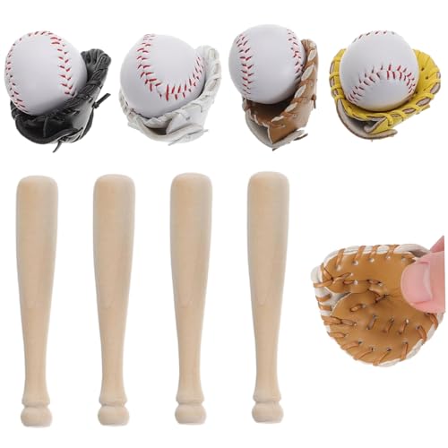 Xoeryoy Dollhouse Accessoires 4 Set Baseball Dollhouse Miniaturen umfassen Ball, Fledermaus- und Handschuh DIY -freundliche Baseballspielzeug für 1: 6/1: 12 Skala Doll House, Cake Toper von Xoeryoy
