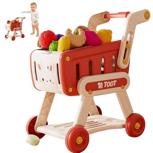 Xoeryoy Einkaufswagen für Kinder große Kapazität Kleinkinder Einkaufswagen Sicherheitskinder im Set mit 13 PCs zufällige Obst- und Gemüse -Bildungsspielzeug für Lebensmittelgeschäfte tun von Xoeryoy