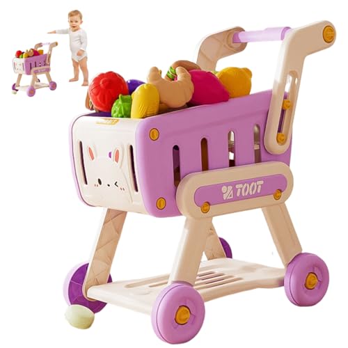 Xoeryoy Einkaufswagen für Kinder große Kapazität Kleinkinder Einkaufswagen Sicherheitskinder im Set mit 13 PCs zufälliger Obst- und Gemüse -Bildungsspielzeug für Lebensmittelgeschäfte tun von Xoeryoy