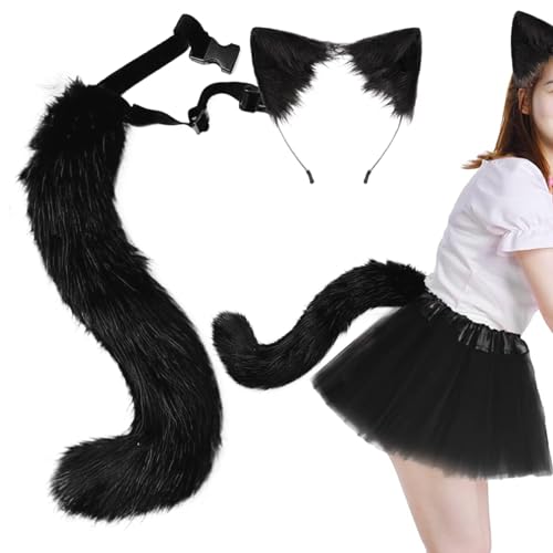 Xoeryoy Faux Pel Fuchs -Ohren und Schwanzset, pelzige Wolf Ohren und Schwanz, süße Tierschwanz Stirnband für Cosplay -Party, Maskerade, Schwarz Xoeryoy Faux Pel Fuchs -Ohren und Schwanzset, pelzige Wolf Ohren und Schwanz, süße Tierschwanz Stirnband für Cosplay -Party, Maskerade, Schwarz von Xoeryoy