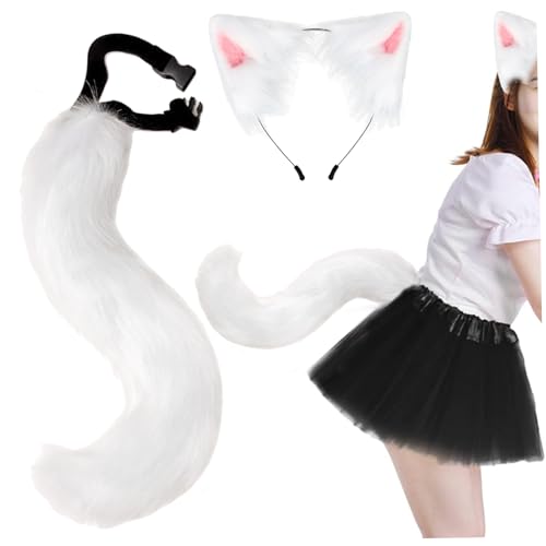 Xoeryoy Faux Pel Fuchs Ohren und Schwanzset, pelzige Wolf Ohren und Schwanz, süßes Tier Stirnband für Cosplay -Party, Maskerade, Weiß von Xoeryoy