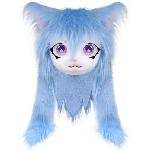 Xoeryoy Fursuit Head Cute Blue Plush Cat Furry Head Furry Costume for Halloween Maskerade Cosplay von Xoeryoy