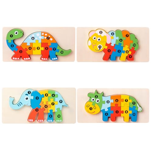 Xoeryoy Holzrätsel für Kleinkinder, 4pcs farbenfrohe Elefant, Lamm, Kalb Dinosaurier Rätsel, pädagogisches Holzspielzeug für Kinder Jungen Mädchen 3+ Xoeryoy Holzrätsel für Kleinkinder, 4pcs farbenfrohe Elefant, Lamm, Kalb Dinosaurier Rätsel, pädagogisches Holzspielzeug für Kinder Jungen Mädchen 3+ von Xoeryoy