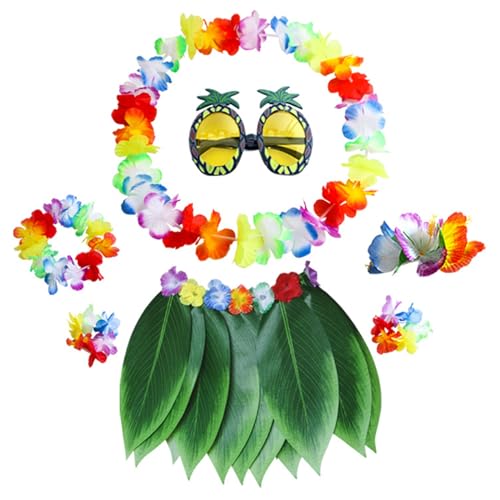 Xoeryoy Hula Blattrock mit Blume Leis, 7pcs/Set hawaiianischer Grasrock mit Ananas -Sonnenbrille, Haarclip, Halskette, Haarband und Armband, Luau Outfits für Frauen, Mädchen, Sommerparty Xoeryoy Hula Blattrock mit Blume Leis, 7pcs/Set hawaiianischer Grasrock mit Ananas -Sonnenbrille, Haarclip, Halskette, Haarband und Armband, Luau Outfits für Frauen, Mädchen, Sommerparty von Xoeryoy
