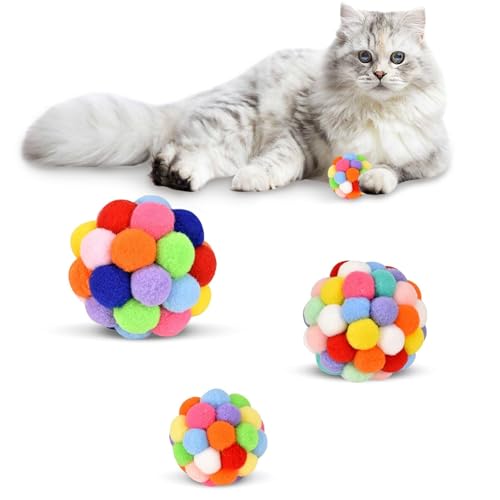 Xoeryoy Katzenspielzeugbälle, 3pcs 3 Größen Soft Fuzzy Cat Pom Pom Bälle eingebaute Glocken, farbenfrohes Spielzeug, interaktives Spielen Kautkätzchenspielzeug Xoeryoy Katzenspielzeugbälle, 3pcs 3 Größen Soft Fuzzy Cat Pom Pom Bälle eingebaute Glocken, farbenfrohes Spielzeug, interaktives Spielen Kautkätzchenspielzeug von Xoeryoy