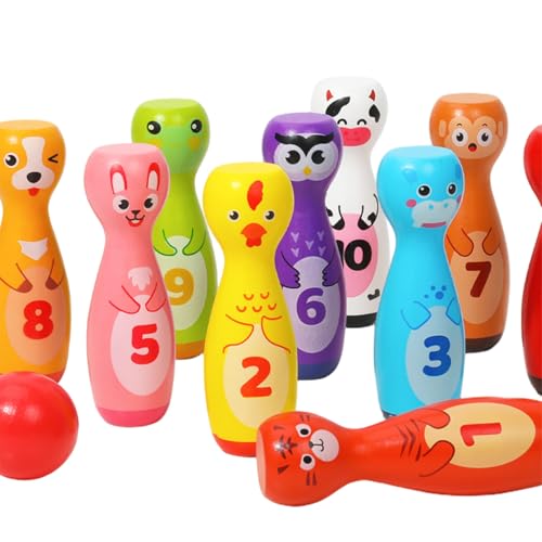 Xoeryoy Kinder Bowling-Set, niedliche bemalte hölzerne Bowling-Set Kinder mit 10 Tierstiften und 2 Bällen, Eltern-Kind-Interaktions-Skittles-Spiel für Geschenk Xoeryoy Kinder Bowling-Set, niedliche bemalte hölzerne Bowling-Set Kinder mit 10 Tierstiften und 2 Bällen, Eltern-Kind-Interaktions-Skittles-Spiel für Geschenk von Xoeryoy
