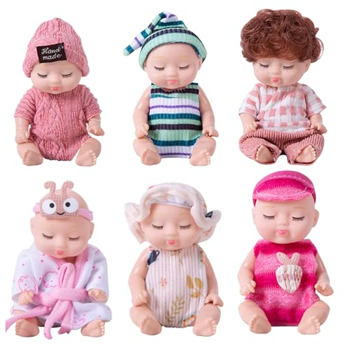 Xoeryoy Mini-Babypuppen mit schläfrigem Gesicht 6 PCs süße kleine wiedergeborene Babys, bewegliche Gelenke und Dress-up-Spiel für Mädchen Kinder, Geburtstag Babyparty Weihnachtsfeier Gesc von Xoeryoy
