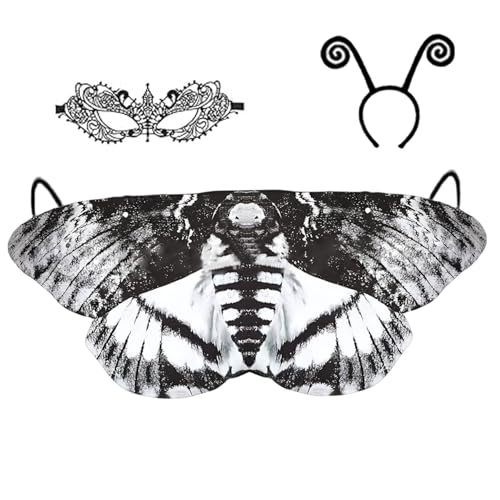 Xoeryoy Mottenkostüm, Chiffon Halloween Adult Butterfly Kostüm, Moth Cape Shawl mit Stirnband und Spitzenmaske für Halloween -Party Xoeryoy Mottenkostüm, Chiffon Halloween Adult Butterfly Kostüm, Moth Cape Shawl mit Stirnband und Spitzenmaske für Halloween -Party von Xoeryoy