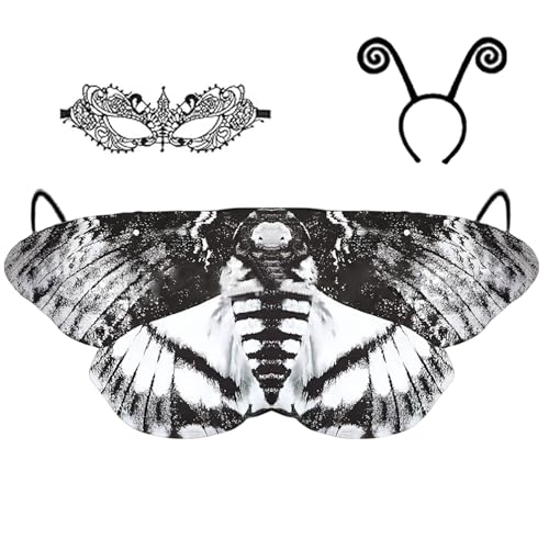 Xoeryoy Mottenkostüm, Chiffon Halloween Adult Butterfly Kostüm, Moth Cape Shawl mit Stirnband und Spitzenmaske für Halloween -Party Xoeryoy Mottenkostüm, Chiffon Halloween Adult Butterfly Kostüm, Moth Cape Shawl mit Stirnband und Spitzenmaske für Halloween -Party von Xoeryoy