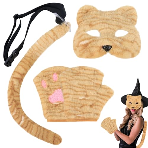 Xoeryoy Pelziger Anzug, süße Katzenmaske mit Schwanz & Handschuhen, Simulation Therian Maske, pelziges Kostüm für Halloween, Weihnachten, Party, Maskerade && Xoeryoy Pelziger Anzug, süße Katzenmaske mit Schwanz & Handschuhen, Simulation Therian Maske, pelziges Kostüm für Halloween, Weihnachten, Party, Maskerade && von Xoeryoy