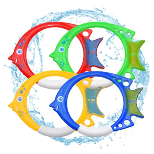 Xoeryoy Pool Tauchspielzeug Unterwasser Diving Ring Pool sinken Spielzeug für Tauchspiel Schwimmtraining, 4pcs (Fischform, groß) von Xoeryoy