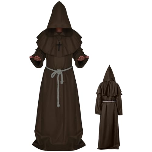 Xoeryoy Priesterkostüm, Renaissance Monk Robe, Halloween Cosplay -Kostüm mit Haube, mittelalterlicher Kapuzenmönchshaube für Männer, L. Xoeryoy Priesterkostüm, Renaissance Monk Robe, Halloween Cosplay -Kostüm mit Haube, mittelalterlicher Kapuzenmönchshaube für Männer, L. von Xoeryoy