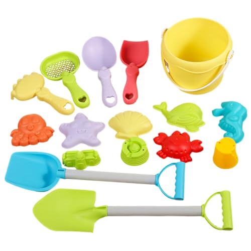 Xoeryoy Strandspielzeug für Kinder 3+, 16 Prozent Plastik -Sandspielzeug umfasst Sandeimer, Schaufel, Rechen und Formen, wasserdichte Sandkasten für Außenreisen von Xoeryoy