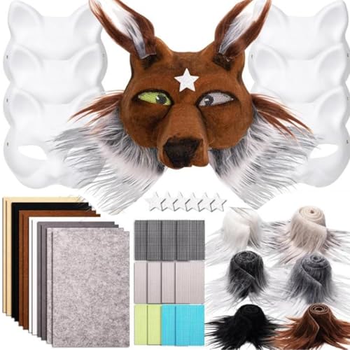 Xoeryoy Therian Mask Kit, DIY Fox Mask Making Kit mit pelzigem Streifen, Augennetz, Sternaufkleber und Filz für Maskerade -Party -Cosplay -Kostüm Xoeryoy Therian Mask Kit, DIY Fox Mask Making Kit mit pelzigem Streifen, Augennetz, Sternaufkleber und Filz für Maskerade -Party -Cosplay -Kostüm von Xoeryoy