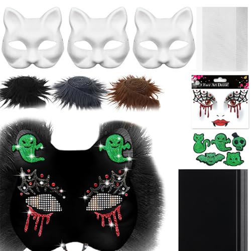 Xoeryoy Therian Mask Kit, Vampire -Katzenmasken -Kit mit Kunstpelz, Augennetzblech, Filzstoff und Aufkleber für Halloween Masker von Xoeryoy