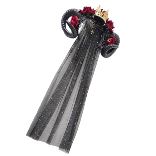 Haarband mit Teufelshorn, Rose, Blume, mit Schleier, Cosplay-Kostüm, Haarband, dunkle Serie, Haarreif, Tag des Todes, Haarband für Damen, verstellbares Stirnband von Xoktlde