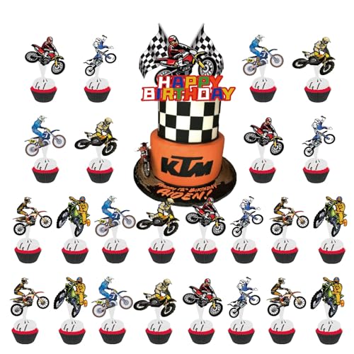 Motorrad Tortendeko, 25 Stück Deko Geburtstag Junge Kuchen, Cake Topper, Happy Birthday Kinder, Cupcake Deko, Motorrad Theme für Kinder Motorrad Tortendeko, 25 Stück Deko Geburtstag Junge Kuchen, Cake Topper, Happy Birthday Kinder, Cupcake Deko, Motorrad Theme für Kinder von XongSyue