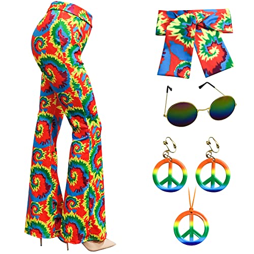 XonyiCos 60er 70er Jahre Frauen Kostüme Zubehör Hippie Hosen Bell Bottom ausgestellte Hosen Yoga Hosen für 70er Jahre Theme Party Halloween Cosplay (Grün, 3XL) von XonyiCos