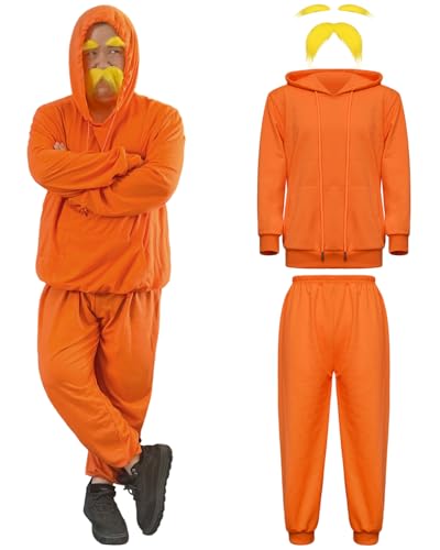 XonyiCos Gefälschtes Sweatshirt mit gelbem Schnurrbart und Augenbrauen, für Cosplay, Halloween-Kostüm-Zubehör, lustige Party, Orange/Abendrot im Zickzackmuster (Sunset Chevron), L von XonyiCos