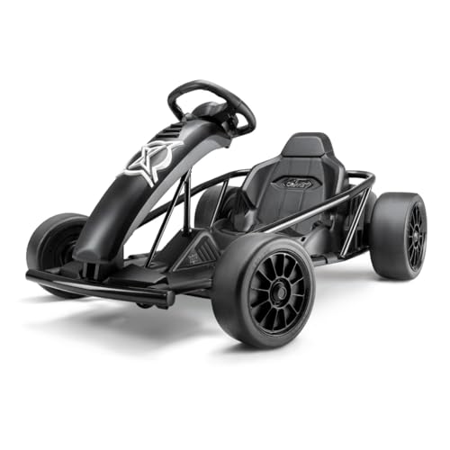 Xootz Comet Electric Go Kart, Kids Ride-On Racing Go Kart, 2 Geschwindigkeiten mit Drift-Modus und Rückwärtsfahren, Lenkrad und Pedalen, 2 x 12 V wiederaufladbare Batterien, Custom, Schwarz von Xootz