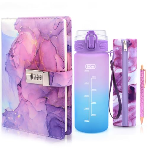 Tagebuch mit Schloss Geschenke für Mädchen 8 9 10 11 12 13 Jahre,Trinkflasche Mädchen Teenager Alter 7-14 Schulanfang Ostern Geburtstag Geschenke,Wasserflasche Schule Stift Mäppchen Notizbüch mit Code Tagebuch mit Schloss Geschenke für Mädchen 8 9 10 11 12 13 Jahre,Trinkflasche Mädchen Teenager Alter 7-14 Schulanfang Ostern Geburtstag Geschenke,Wasserflasche Schule Stift Mäppchen Notizbüch mit Code von Xourspaty