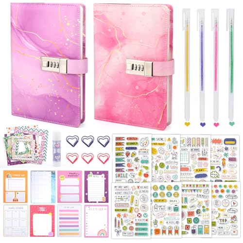 Tagebuch mit Schloss Mädchen, Geschenke für Mädchen 8 9 10 11 12 13 14 Jahre, Kindertag Schulanfang Geburtstag Geschenk Teenager Mädchen 7-15, DIY Tagebuch mit Code Kinder Notizbüch Stift Schulsachen von Xourspaty