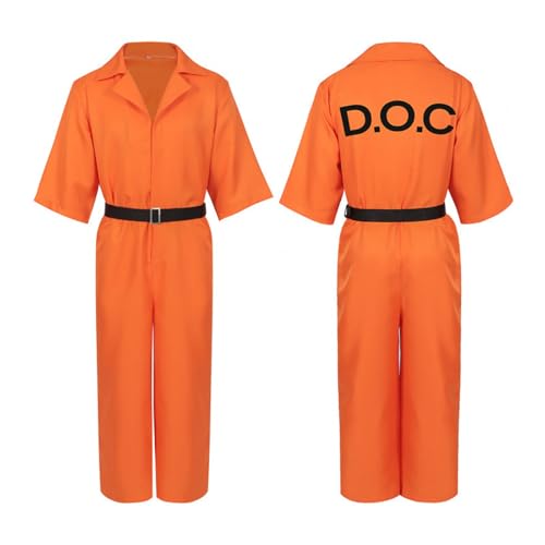 Xplanet Orangefarbener Gefängnis-Jumpsuit für Herren, Halloween, Insassen-Outfit, Erwachsene, Gefängnisuniform, halbe Ärmel, Strampelanzug mit Gürtel, Orange/Abendrot im Zickzackmuster (Sunset Chevron Xplanet Orangefarbener Gefängnis-Jumpsuit für Herren, Halloween, Insassen-Outfit, Erwachsene, Gefängnisuniform, halbe Ärmel, Strampelanzug mit Gürtel, Orange/Abendrot im Zickzackmuster (Sunset Chevron von Xplanet