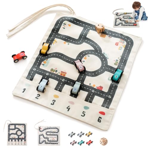Canvas Car Toy Set,Traffic Playset Canvas Slot Car Race Track Sets,Truck Spielzeugautos Mit Doppelseitig Spiel Straßenkarte,Leinwand Auto Spielzeug Set Mit 6-Cars Eltern-Kind-Interaktion Game Road Map von Xpwghap