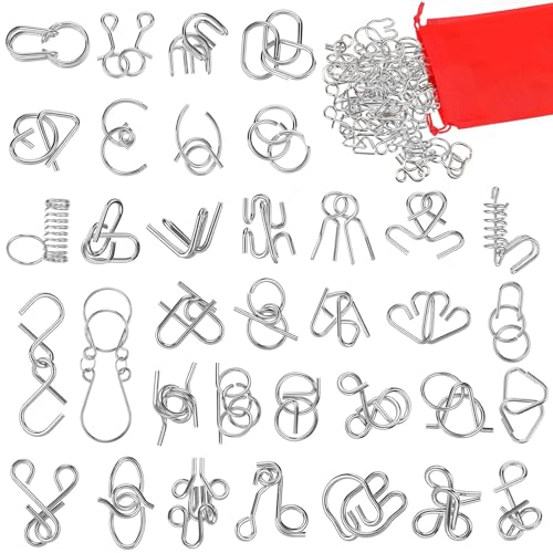 Xrten 36 Stück Metall Gehirn Teaser, Metalldraht Puzzle Set, Knobelspiele IQ Puzzle Set, Geduldspiele Metall Puzzles für Kinder und Erwachsene von Xrten