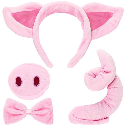 Xrten 4 Stücke Schwein Kostüm Set,Schwein Kostüm Kinder,Rosa Schweinchen Faschingskostüm Set Schweine Nase und Ohren Zubehör für Kinder-Halloween-Partys,Feiern,Kostümfeste,Verkleidungsspiele von Xrten