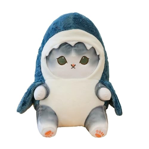 Xshelley 25 cm Hai Katze Plüsch Spielzeug gefüllt Tier Puppe, Kawaii Hai Katze Plüsch Kissen Spielzeug, Weihnachten Halloween Geburtstagsgeschenke für Kinder (Grau) von Xshelley