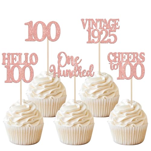 Cupcake-Topper "Happy 100th Birthday", Hello 100 One Hundred Vintage 1925, Cupcake-Picks, Cheers to 100. Geburtstag, Party-Dekorationen für 100. Geburtstag, Jahrestag, Party-Kuchendekorationen, Cupcake-Topper "Happy 100th Birthday", Hello 100 One Hundred Vintage 1925, Cupcake-Picks, Cheers to 100. Geburtstag, Party-Dekorationen für 100. Geburtstag, Jahrestag, Party-Kuchendekorationen, von Xsstarmi