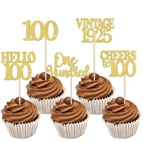 Cupcake-Topper "Happy 100th Birthday", glitzernd, Hello 100, Vintage 1925, Cupcake-Picks, Prost bis 100. Geburtstag, Party-Dekorationen für 100. Geburtstag, Jahrestag, Party, Kuchendekorationen, Gold, Cupcake-Topper "Happy 100th Birthday", glitzernd, Hello 100, Vintage 1925, Cupcake-Picks, Prost bis 100. Geburtstag, Party-Dekorationen für 100. Geburtstag, Jahrestag, Party, Kuchendekorationen, Gold, von Xsstarmi