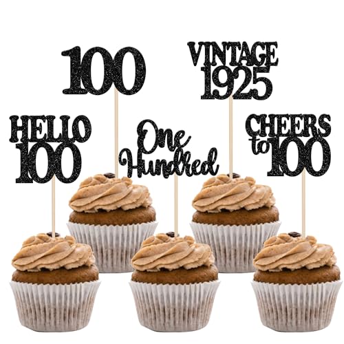 Cupcake-Topper "Happy 100th Birthday", glitzernd, Hello 100 One Hundred Vintage 1925, Cupcake-Picks, Cheers to 100. Geburtstag, Party-Dekorationen für 100. Geburtstag, Jahrestag, Cupcake-Topper "Happy 100th Birthday", glitzernd, Hello 100 One Hundred Vintage 1925, Cupcake-Picks, Cheers to 100. Geburtstag, Party-Dekorationen für 100. Geburtstag, Jahrestag, von Xsstarmi
