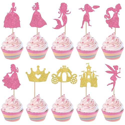 Cupcake-Topper mit Glitzer-Schloss, Kürbiskutsche, Cupcake-Picks, Fee, Meerjungfrau-Kuchendekorationen für Prinzessinnen-Thema, Babyparty, Geburtstagsparty, Kuchenzubehör, Rosa, 40 Stück Cupcake-Topper mit Glitzer-Schloss, Kürbiskutsche, Cupcake-Picks, Fee, Meerjungfrau-Kuchendekorationen für Prinzessinnen-Thema, Babyparty, Geburtstagsparty, Kuchenzubehör, Rosa, 40 Stück von Xsstarmi