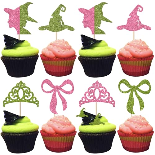 Cupcake-Topper mit Hexen-Motiv, glitzernde Krone, Schleife, Cupcake-Picks, rosa und grün, Zauberer-Thema, Kuchendekorationen für Hexen-Zauberer-Thema, Babyparty, Geburtstag, Halloween, Party Cupcake-Topper mit Hexen-Motiv, glitzernde Krone, Schleife, Cupcake-Picks, rosa und grün, Zauberer-Thema, Kuchendekorationen für Hexen-Zauberer-Thema, Babyparty, Geburtstag, Halloween, Party von Xsstarmi