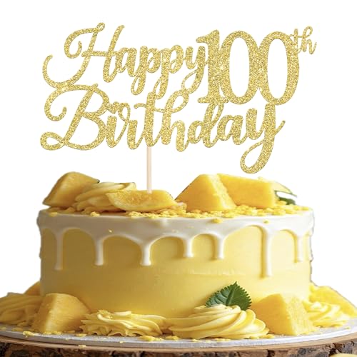 Tortenaufsatz "Happy 100th Birthday", goldfarben, glitzernd, Aufschrift "Cheers to 100 Years Hello 100 Fabulous Cake Pick for It's My 100 Birthday", Party-Kuchendekorationen, Zubehör, 1 Packung Tortenaufsatz "Happy 100th Birthday", goldfarben, glitzernd, Aufschrift "Cheers to 100 Years Hello 100 Fabulous Cake Pick for It's My 100 Birthday", Party-Kuchendekorationen, Zubehör, 1 Packung von Xsstarmi
