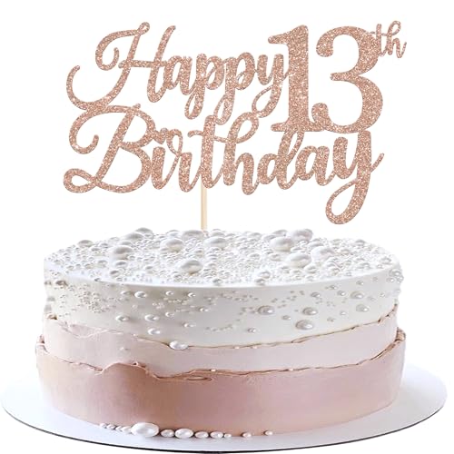 Tortenaufsatz "Happy 13th Birthday", glitzernd, Aufschrift "Cheers to 13 Years Hello 13 Fabulous Cake Pick for It's My 13 Birthday", Party-Kuchendekoration, Roségold, 1 Stück Tortenaufsatz "Happy 13th Birthday", glitzernd, Aufschrift "Cheers to 13 Years Hello 13 Fabulous Cake Pick for It's My 13 Birthday", Party-Kuchendekoration, Roségold, 1 Stück von Xsstarmi