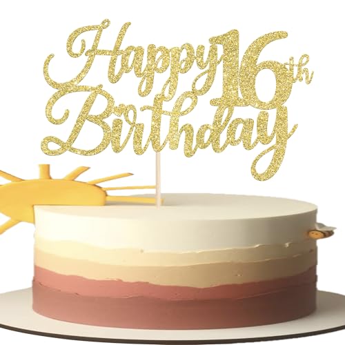 Tortenaufsatz "Happy 16th Birthday", goldfarben, glitzernd, Aufschrift "Cheers to 16 Years Hello 16 Fabulous Cake Pick for It's My 16 Birthday", Party-Kuchendekorationen, Zubehör, 1 Packung Tortenaufsatz "Happy 16th Birthday", goldfarben, glitzernd, Aufschrift "Cheers to 16 Years Hello 16 Fabulous Cake Pick for It's My 16 Birthday", Party-Kuchendekorationen, Zubehör, 1 Packung von Xsstarmi