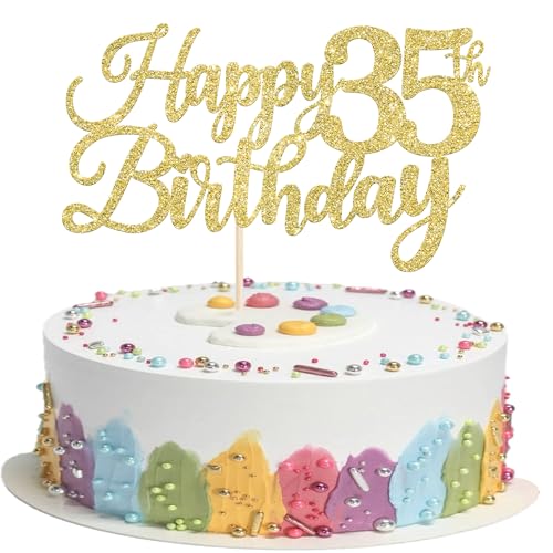 Tortenaufsatz "Happy 35th Birthday", goldfarben, glitzernd, Aufschrift "Cheers to 35 Years Hello 35 Fabulous Cake Pick for It's My 35 Birthday", Party-Kuchendekorationen, 1 Packung Tortenaufsatz "Happy 35th Birthday", goldfarben, glitzernd, Aufschrift "Cheers to 35 Years Hello 35 Fabulous Cake Pick for It's My 35 Birthday", Party-Kuchendekorationen, 1 Packung von Xsstarmi
