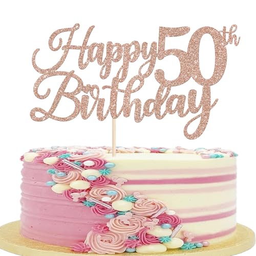 Tortenaufsatz "Happy 50th Birthday", glitzernd, Aufschrift "Cheers to 50 Years Hello 50 Fabulous Cake Pick for It's My 50 Birthday", Party-Kuchendekoration, Roségold, 1 Packung Tortenaufsatz "Happy 50th Birthday", glitzernd, Aufschrift "Cheers to 50 Years Hello 50 Fabulous Cake Pick for It's My 50 Birthday", Party-Kuchendekoration, Roségold, 1 Packung von Xsstarmi