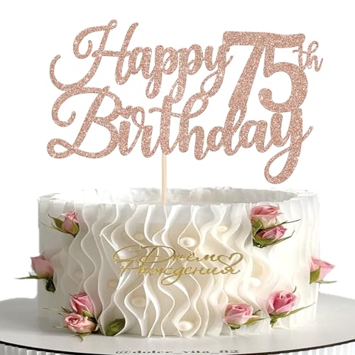 Tortenaufsatz "Happy 75th Birthday", glitzernd, Aufschrift "Cheers to 75 Years Hello 75 Fabulous Cake Pick for It's My 75 Birthday", Party-Kuchendekorationen, Roségold, 1 Packung Tortenaufsatz "Happy 75th Birthday", glitzernd, Aufschrift "Cheers to 75 Years Hello 75 Fabulous Cake Pick for It's My 75 Birthday", Party-Kuchendekorationen, Roségold, 1 Packung von Xsstarmi