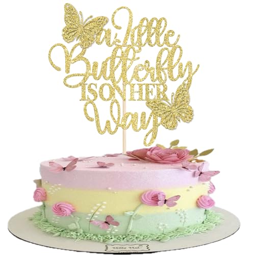 Tortenaufsatz für Babypartys, goldfarben, glitzernd, "A Little Butterfly Is On Her Way", Kuchendekoration für Neugeborene, Willkommensfeier, Babyparty, Geburtstagsparty, Kuchendekorationen Tortenaufsatz für Babypartys, goldfarben, glitzernd, "A Little Butterfly Is On Her Way", Kuchendekoration für Neugeborene, Willkommensfeier, Babyparty, Geburtstagsparty, Kuchendekorationen von Xsstarmi