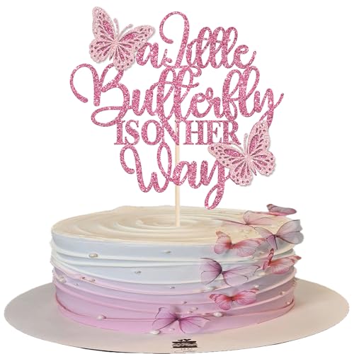 Tortenaufsatz für Babypartys, rosa Glitzer, "A Little Butterfly Is On Her Way", Kuchendekoration für Neugeborene, Willkommensfeier, Babyparty, Geburtstagsparty, Kuchendekorationen Tortenaufsatz für Babypartys, rosa Glitzer, "A Little Butterfly Is On Her Way", Kuchendekoration für Neugeborene, Willkommensfeier, Babyparty, Geburtstagsparty, Kuchendekorationen von Xsstarmi