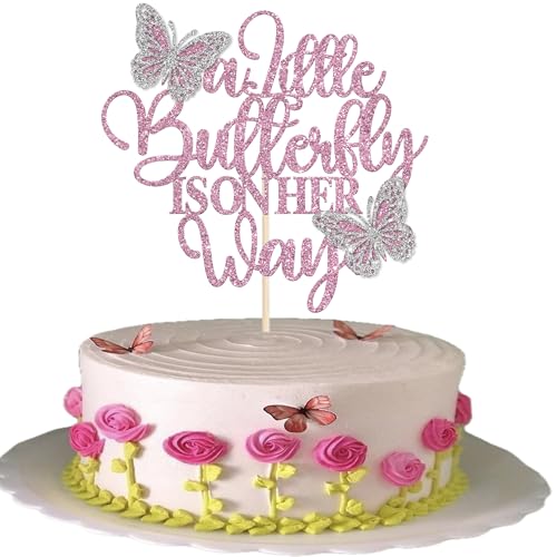 Tortenaufsatz für Babypartys, silberfarben, glitzernd, "A Little Butterfly Is On Her Way", Kuchendekoration für Neugeborene, Willkommensfeier, Babyparty, Geburtstagsparty, Kuchenzubehör, violett, 1 Tortenaufsatz für Babypartys, silberfarben, glitzernd, "A Little Butterfly Is On Her Way", Kuchendekoration für Neugeborene, Willkommensfeier, Babyparty, Geburtstagsparty, Kuchenzubehör, violett, 1 von Xsstarmi