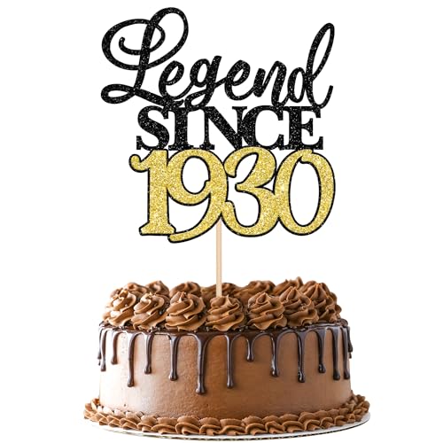 Xsstarmi 1 Packung Legend Since 1930 Cake Topper Glitter Happy 95th Birthday Cake Topper Cheers to 95 Fabulous Cake Decoration for 95th Birthday Wedding Anniversary Party Black Gold von Xsstarmi