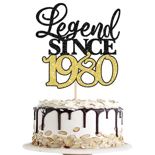 Xsstarmi 1 Packung Legend Since 1980 Cake Topper Glitter Happy 45th Birthday Cake Topper Cheers to 45 Fabulous Cake Decoration for 45th Birthday Wedding Anniversary Party Black Gold von Xsstarmi