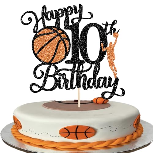Xsstarmi 1 Packung Tortendeko 10. Geburtstag Tortenaufsatz Glitzer Basketballspieler Kuchen Topper für Zehnter Geburtstag Zubehör für Party Kuchen Dekorationen von Xsstarmi