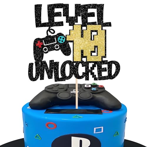 Xsstarmi 1 Packung Tortendeko 10. Geburtstag Tortenaufsatz Glitzer Videospiel Kuchen Topper für Level 10 Unlocked 10. Geburtstag Zubehör für Party Kuchen Dekorationen von Xsstarmi