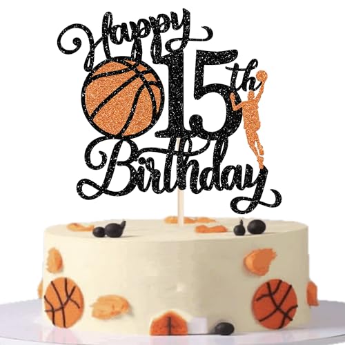 Xsstarmi 1 Packung Tortendeko 115. Geburtstag Tortenaufsatz Glitzer Basketballspieler Kuchen Topper für Fünfzehnter Geburtstag Zubehör für Party Kuchen Dekorationen von Xsstarmi
